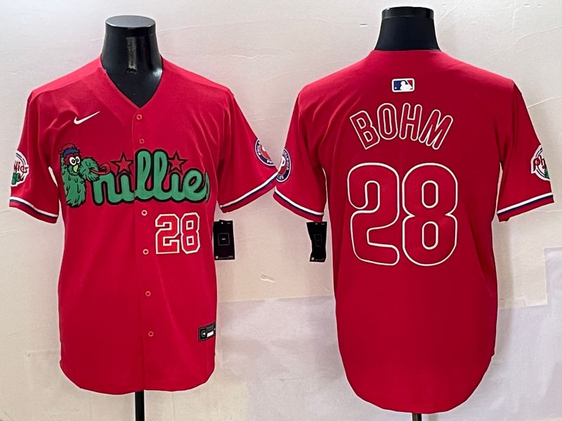 Men Philadelphia Phillies #28 Bohm Red three generations Joint Name 2025 Nike MLB Jersey style 5->philadelphia phillies->MLB Jersey